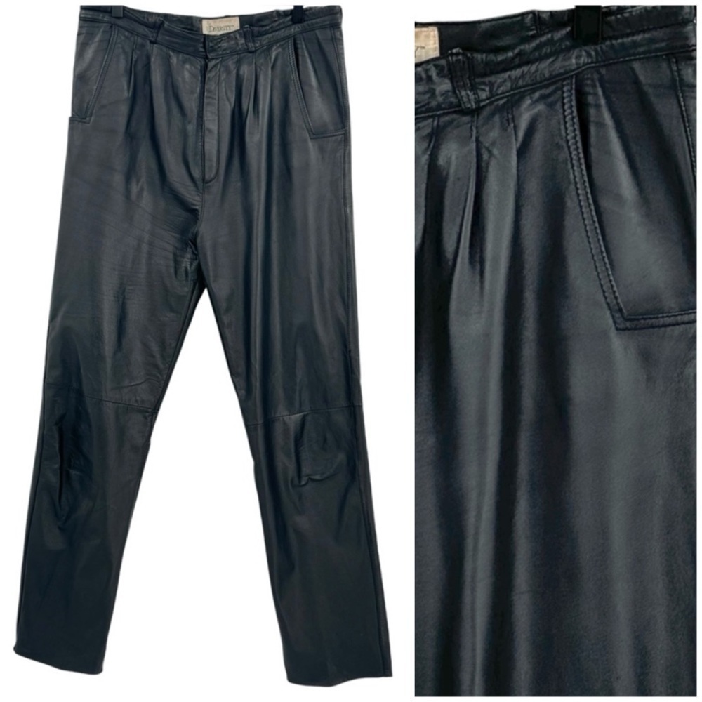 Vintage Women's Genuine Leather Pants Straight Leg Trouser Pockets Black | 10